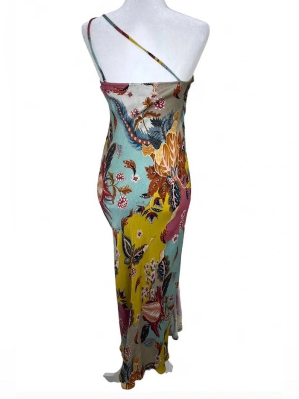 BL-NK Anthropologie One Shoulder Floral Slip Maxi Dress Multicolor Size 6 Boho - Picture 7 of 11